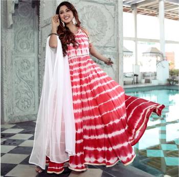 cotton ethnic shibori print full flaired gown with chiffon dupatta 1
