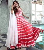 cotton ethnic shibori print full flaired gown with chiffon dupatta