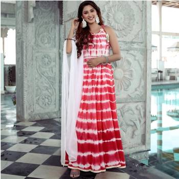 cotton ethnic shibori print full flaired gown with chiffon dupatta 4