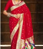 Red woven banarasi silk saree with blouse