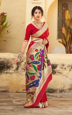 Red woven banarasi silk saree with blouse 2