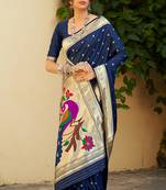 navy blue woven banarasi silk saree with blouse