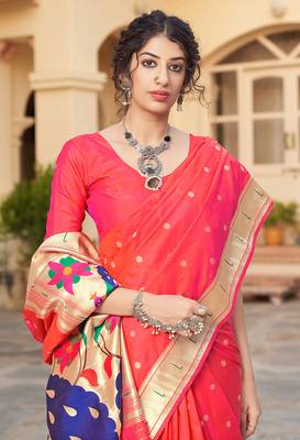 light red woven banarasi silk saree with blouse 2
