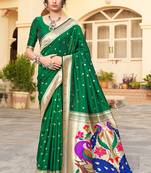 Green woven banarasi silk saree with blouse