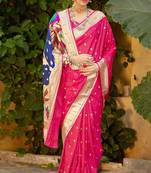 rani pink woven banarasi silk saree with blouse