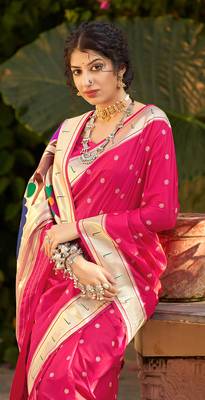 rani pink woven banarasi silk saree with blouse 2