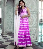 cotton ethnic shibori print full flaired gown with chiffon dupatta pink color