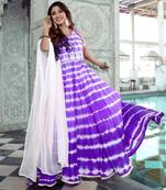 cotton ethnic shibori print full flaired gown with chiffon dupatta Purple