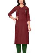 Maroon embroidered cotton party-wear-kurtis