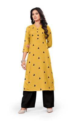 Yellow printed rayon long-kurtis 1