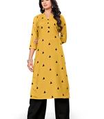 Yellow printed rayon long-kurtis