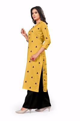 Yellow printed rayon long-kurtis 2
