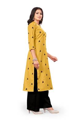 Yellow printed rayon long-kurtis 3