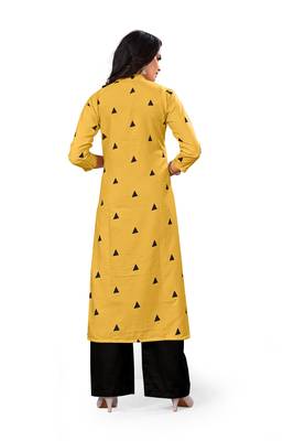 Yellow printed rayon long-kurtis 4