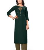 Green embroidered rayon pakistani-kurtis