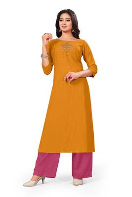 Yellow embroidered rayon pakistani-kurtis 1