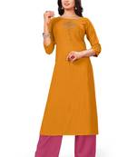 Yellow embroidered rayon pakistani-kurtis