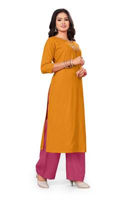 Yellow embroidered rayon pakistani-kurtis 2