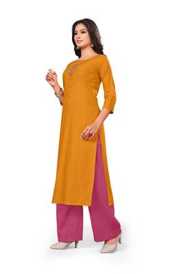 Yellow embroidered rayon pakistani-kurtis 3