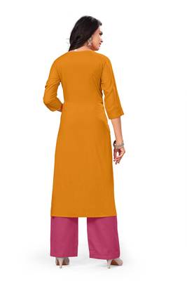 Yellow embroidered rayon pakistani-kurtis 4