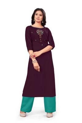 Purple embroidered rayon pakistani-kurtis 1