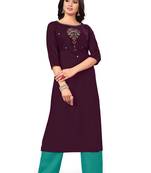 Purple embroidered rayon pakistani-kurtis