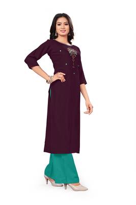 Purple embroidered rayon pakistani-kurtis 3