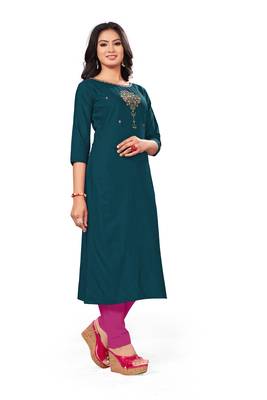 Teal-green embroidered rayon pakistani-kurtis 2