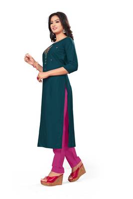 Teal-green embroidered rayon pakistani-kurtis 3