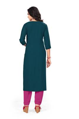 Teal-green embroidered rayon pakistani-kurtis 4