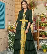 Saahmriga Yellow Color Embroidered Faux Georgette Semi Stitched Gown with Dupatta