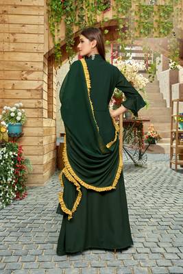 Saahmriga Yellow Color Embroidered Faux Georgette Semi Stitched Gown with Dupatta 2