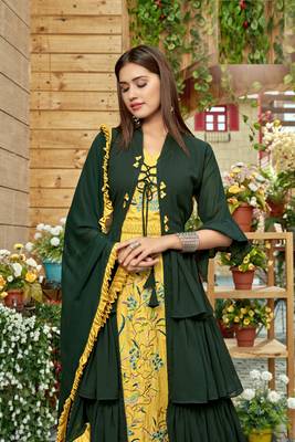 Saahmriga Yellow Color Embroidered Faux Georgette Semi Stitched Gown with Dupatta 4