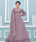 Saahmriga Purple Color Embroidered Faux Georgette Semi Stitched Gown with Dupatta