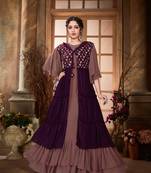 Saahmriga Purple Color Embroidered Faux Georgette Semi Stitched Gown with Jacket