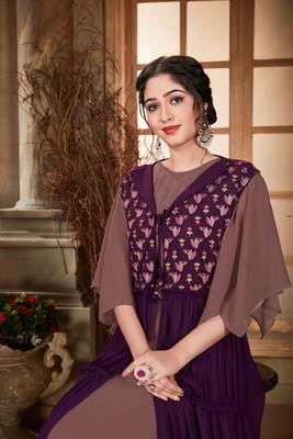 Saahmriga Purple Color Embroidered Faux Georgette Semi Stitched Gown with Jacket 2