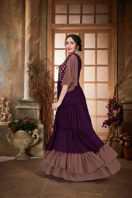 Saahmriga Purple Color Embroidered Faux Georgette Semi Stitched Gown with Jacket 4