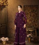 Saahmriga Purple Color Embroidered Faux Georgette Semi Stitched Kurti Palazzo Set