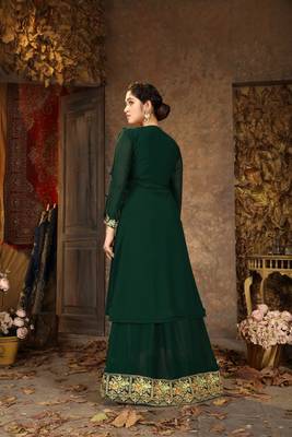 Saahmriga Green Color Embroidered Faux Georgette Semi Stitched Gown with Jacket 2