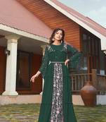 Saahmriga Green Color Embroidered Faux Georgette Semi Stitched Gown with Jacket