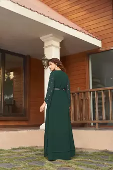 Saahmriga Green Color Embroidered Faux Georgette Semi Stitched Gown with Jacket