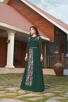 Saahmriga Green Color Embroidered Faux Georgette Semi Stitched Gown with Jacket