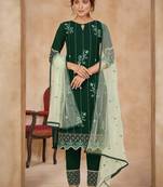 Saahmriga Green Color Embroidered Faux Georgette Semi Stitched Pakistani Salwar Suit