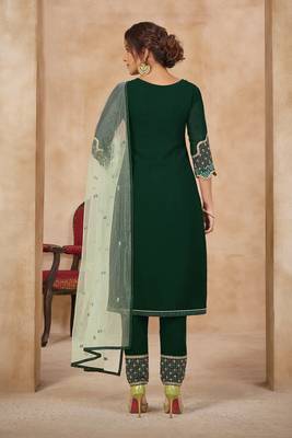 Saahmriga Green Color Embroidered Faux Georgette Semi Stitched Pakistani Salwar Suit 2