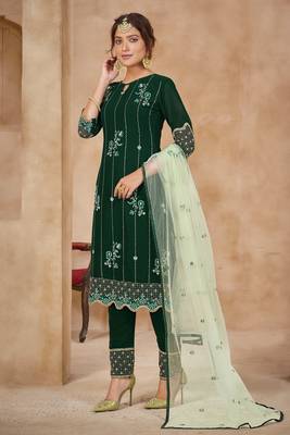 Saahmriga Green Color Embroidered Faux Georgette Semi Stitched Pakistani Salwar Suit 3
