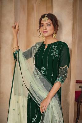 Saahmriga Green Color Embroidered Faux Georgette Semi Stitched Pakistani Salwar Suit 4