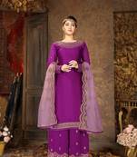 Top With Stitched Faux Georgette Bottom and Net Dupatta Embroidered Straight Kurta Dress Material Kurta Palazzo Set