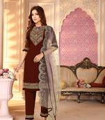 Semi Stitched Top With Stitched Faux Georgette Bottom and Net Dupatta Embroidered Straight Kurta Dress Material