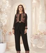 Black  Semi Stitched Top With Stitched  Bottom and Jacket Embroidered Flared Top Dress Material Top