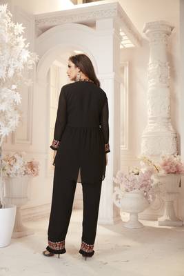 Black  Semi Stitched Top With Stitched  Bottom and Jacket Embroidered Flared Top Dress Material Top 2